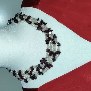 Garnet and Fresh Water Pearl Necklace